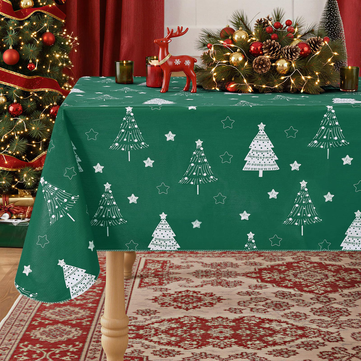 Rectangle Waterproof Vinyl Table Cloth, Wipeable Tablecloth with Flannel Backing, Plastic Table Cover for Fall, Thanksgiving (Pumpkin, 52" x 70")