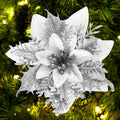 FurRain Christmas Poinsettia Artificial Flowers Decorations 5.5" Christmas Tree Wreaths Garland Decoration 12 Pcs Glitter Flowers Picks Decor for Xmas New Year Wedding Party Ornaments (Pink)