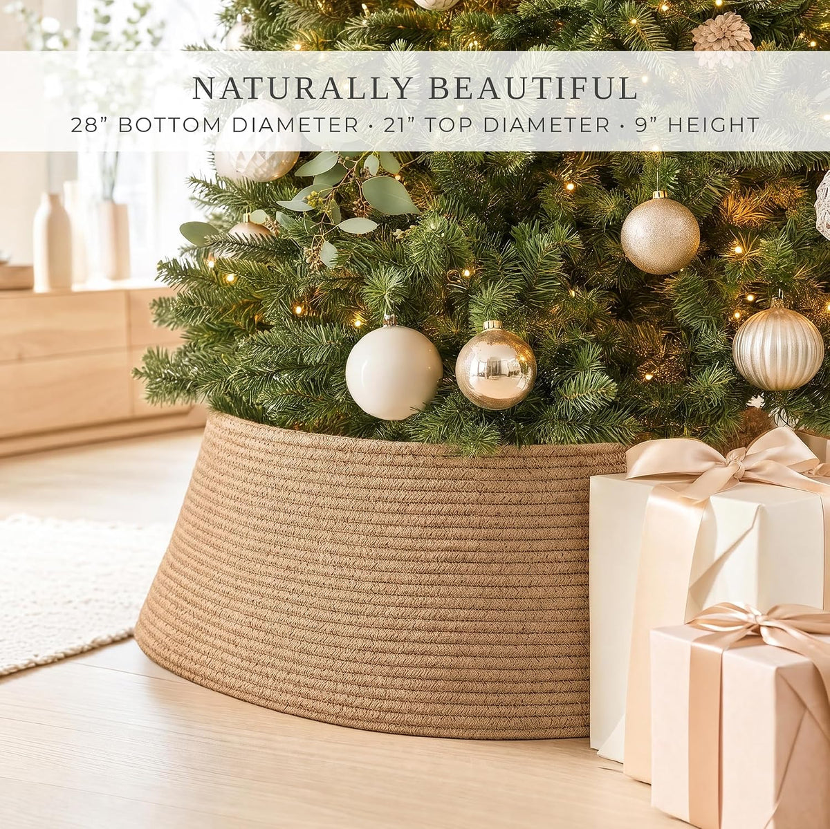 Beautiful Christmas Tree Collar - Modern 28" Jute Tree Ring