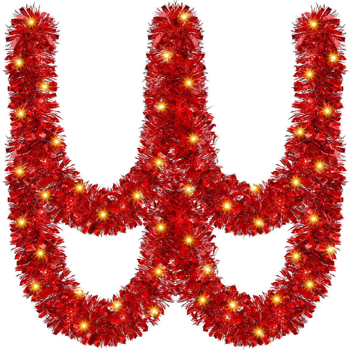 16.4 ft Christmas Tinsel Garland with Light, Multicolor, Red and Green