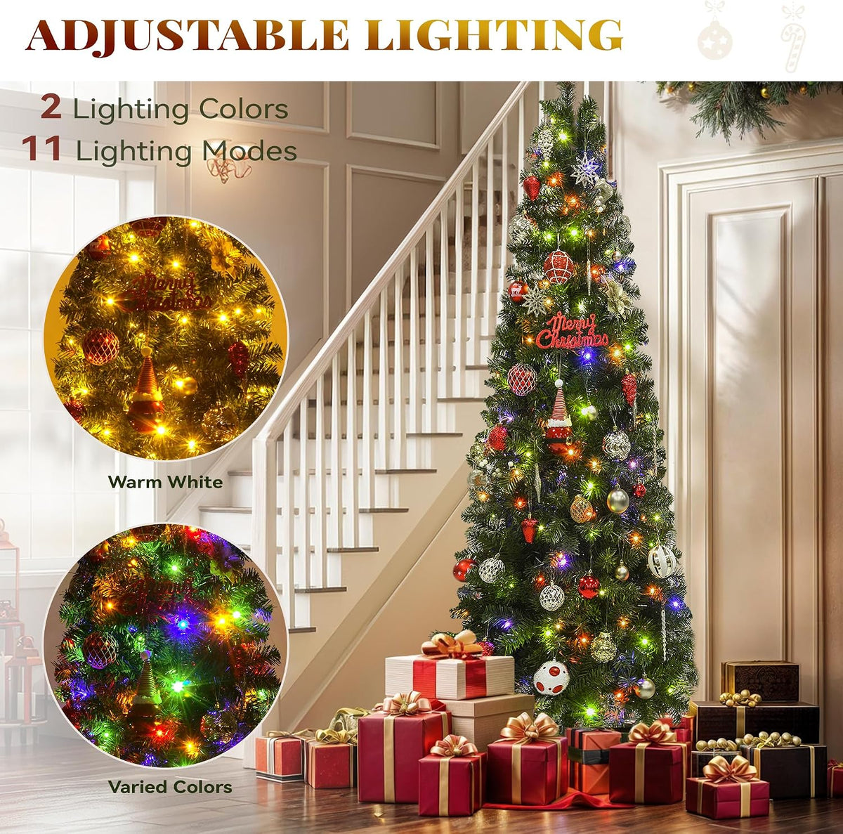 YITAHOME Prelit Green Pencil Christmas Tree 6 FT with Remote