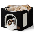 Bedsure Extra Wide Cat House Bed with Fluffy Ball and Scratch Pad,Grey | 23.6x16.9x13 in,Indoor Cat Cave for Multiple Pets, Foldable Cat Hideway Cube for Sleeping Large Cat and Kitten