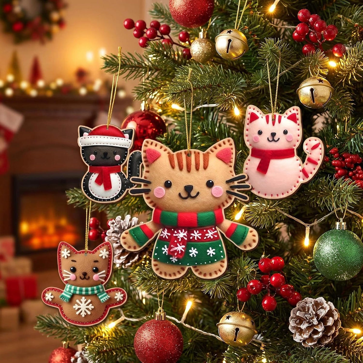 16Pcs Gingerbread Cat Christmas Ornaments