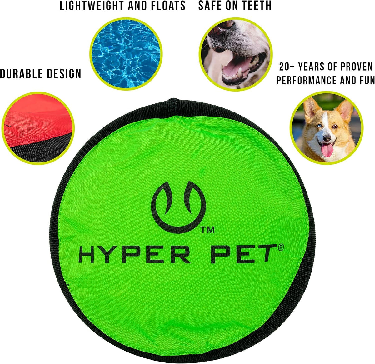 Hyper Pet Flippy Flopper Flying Disc Soft Dog Toy 9 Inch, Floats, 2 Pack | Safe on teeth for all breeds, stays on the water surface for pool and lake fetch games, colors may vary with every order