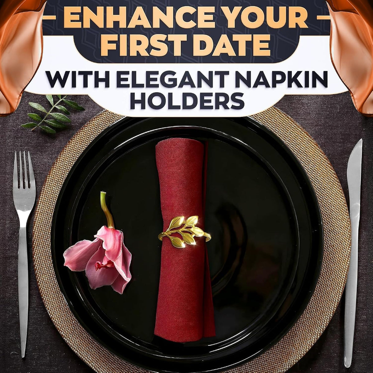 Thanksgiving Napkin Rings Set of 12 Gold Leaf, Christmas Napkin Rings