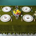 GLORY SEASON Velvet Tablecloth Luxurious Solid Rectangle Table Cloth,Oblong Retro Farmhouse Ruffle Tablecloths Washable Table Cover for Party Olive Green,52x70 Inches