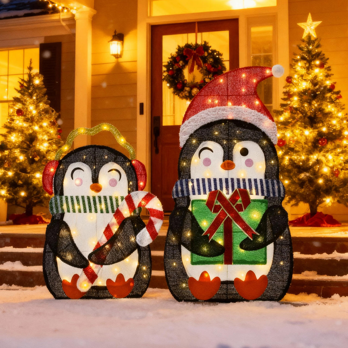 3D Snowman Gift box Outdoor Christmas Decorations with Timer&Remote Control