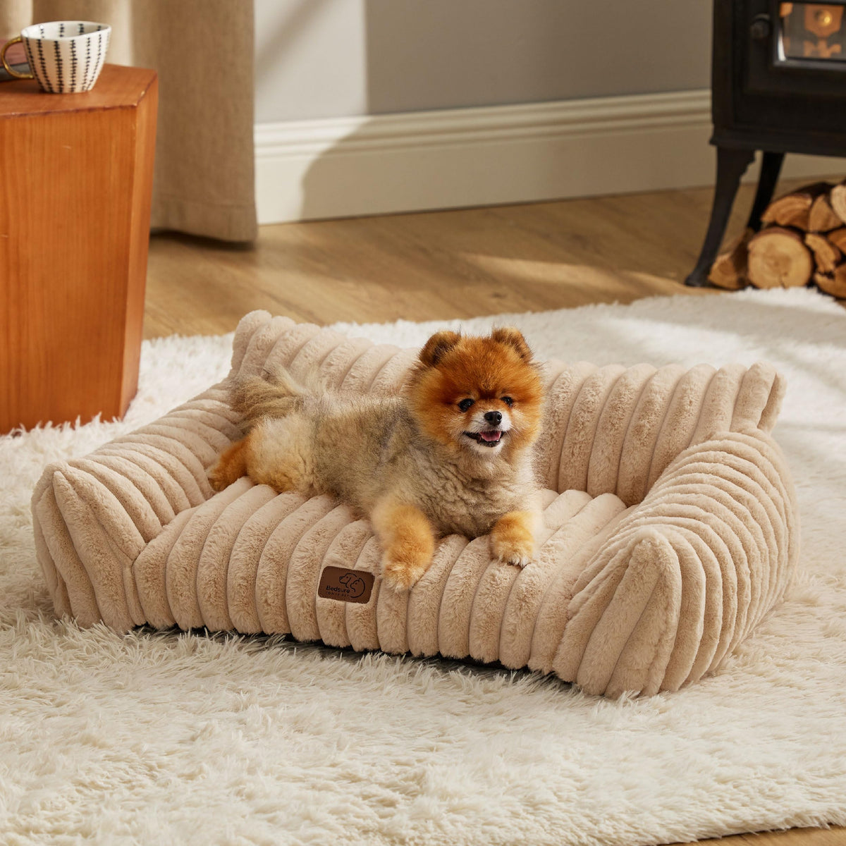 Bedsure ComfyFleece™ Shown on TV Fluffy Cute Dog Couch for Pets,30in Cream | Small & Medium Dog Bed Washable Cover,Supportive Couch Bed for Small Dogs,Pet Sofa Seen on Good Day New York,Up to 20 Lbs