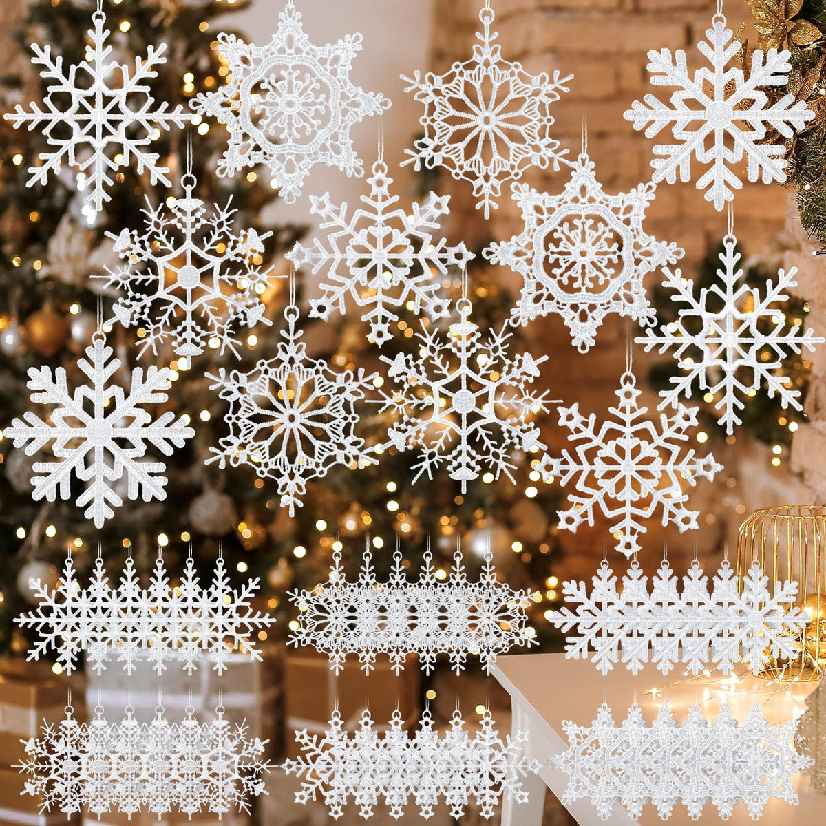 Lunmon 48 Pcs Crocheted Angel Ornaments for Christmas Tree, White Doilies