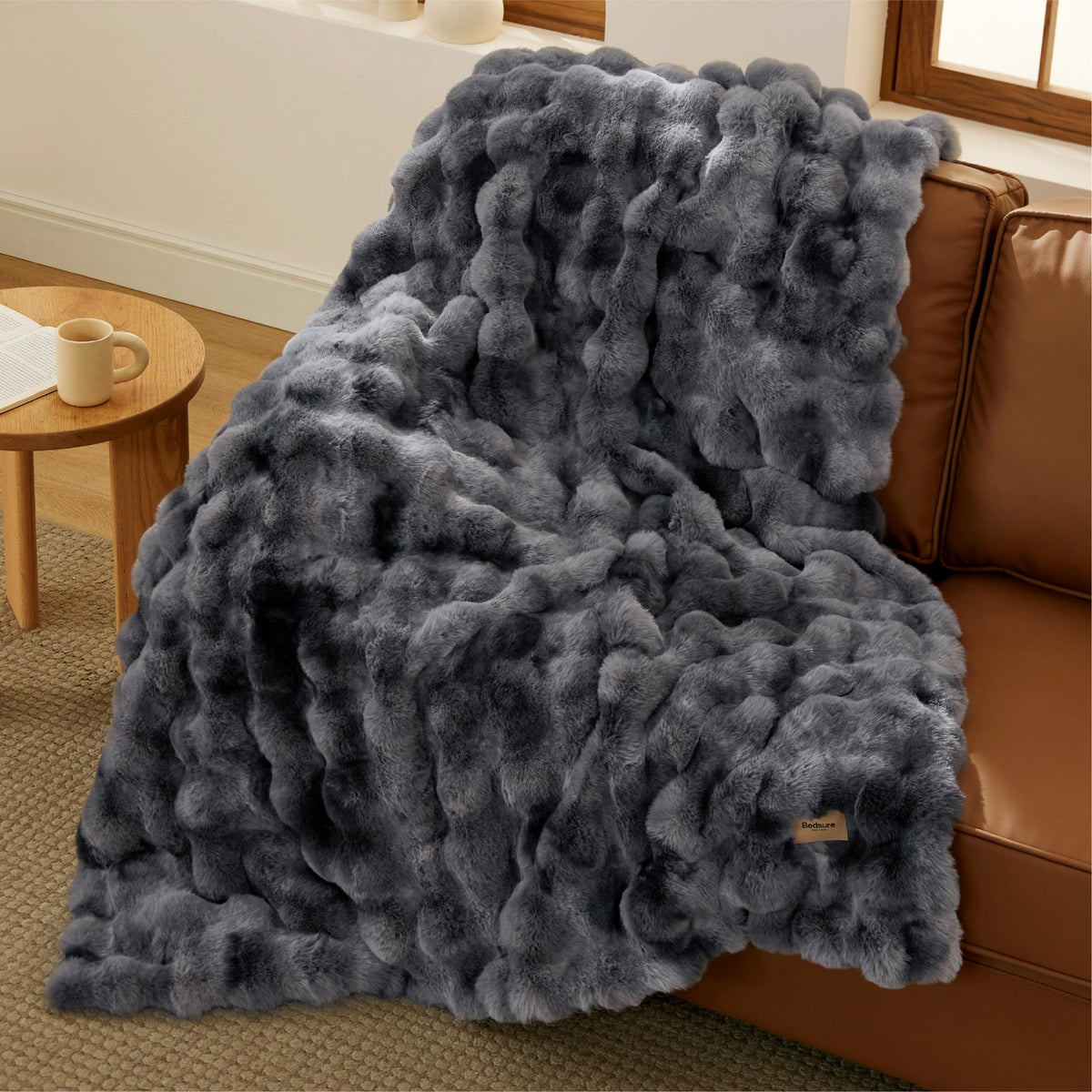 Bedsure Fluffy Bubble Faux Fur Throw Blanket, 50"x60", Cream