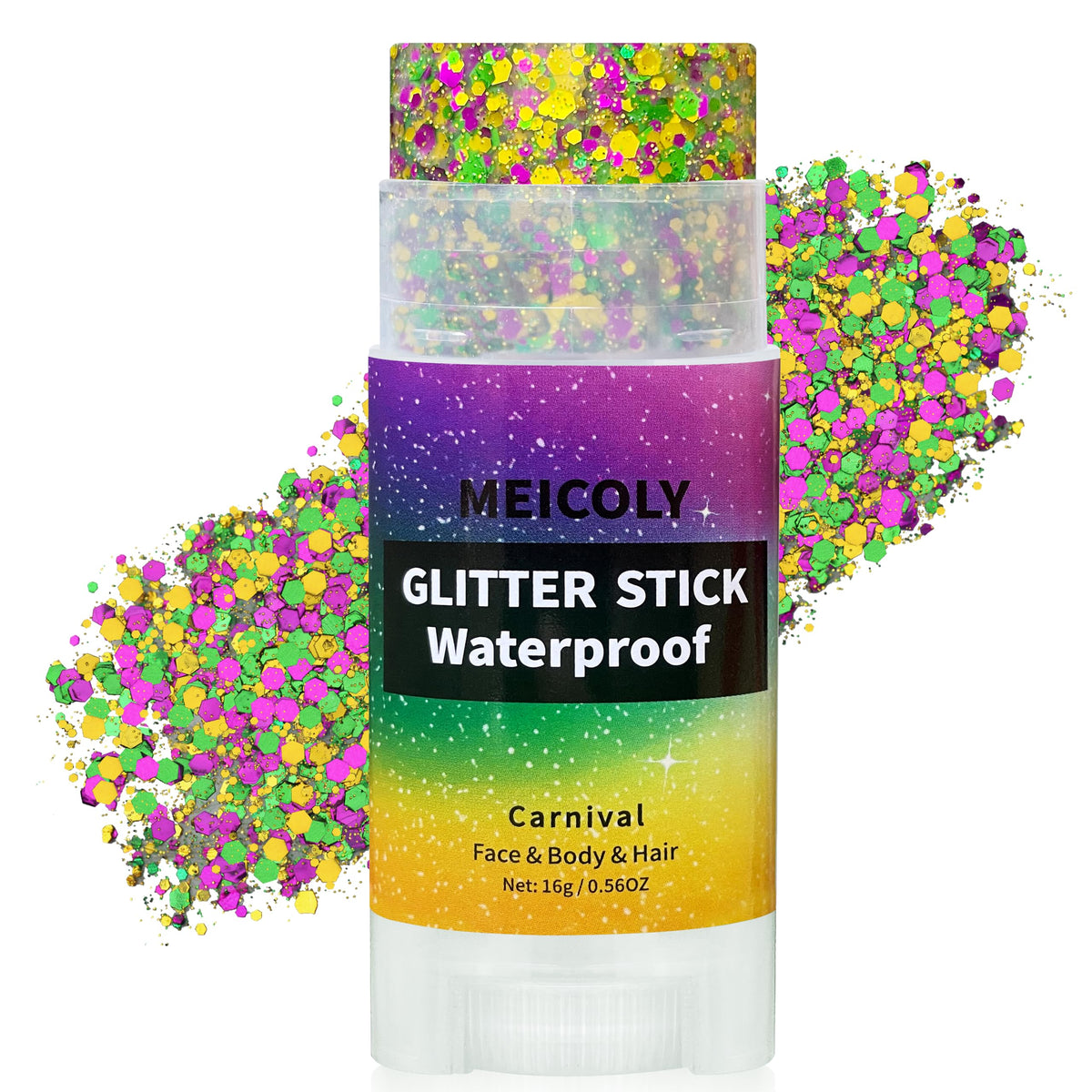 MEICOLY Orange Face Glitter Stick,Halloween Hair Glitter Stick for Women,Autumn Sparkle Orange Accessories Body Glitter Makeup,Waterproof Fall Face Glitter for Party Rave Festival