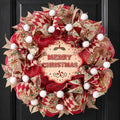 Christmas Wreath for Front Door, Mesh Wreath with Red Gold Ribbon
