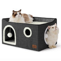 Bedsure Cat House Bed for Indoor Cats with Fluffy Ball and Scratch Pad,Grey | 16.5x16.5x13 in,Large Cat Cave for Multiple Pets,Foldable Cat Hideway Cube for Sleeping Kitten