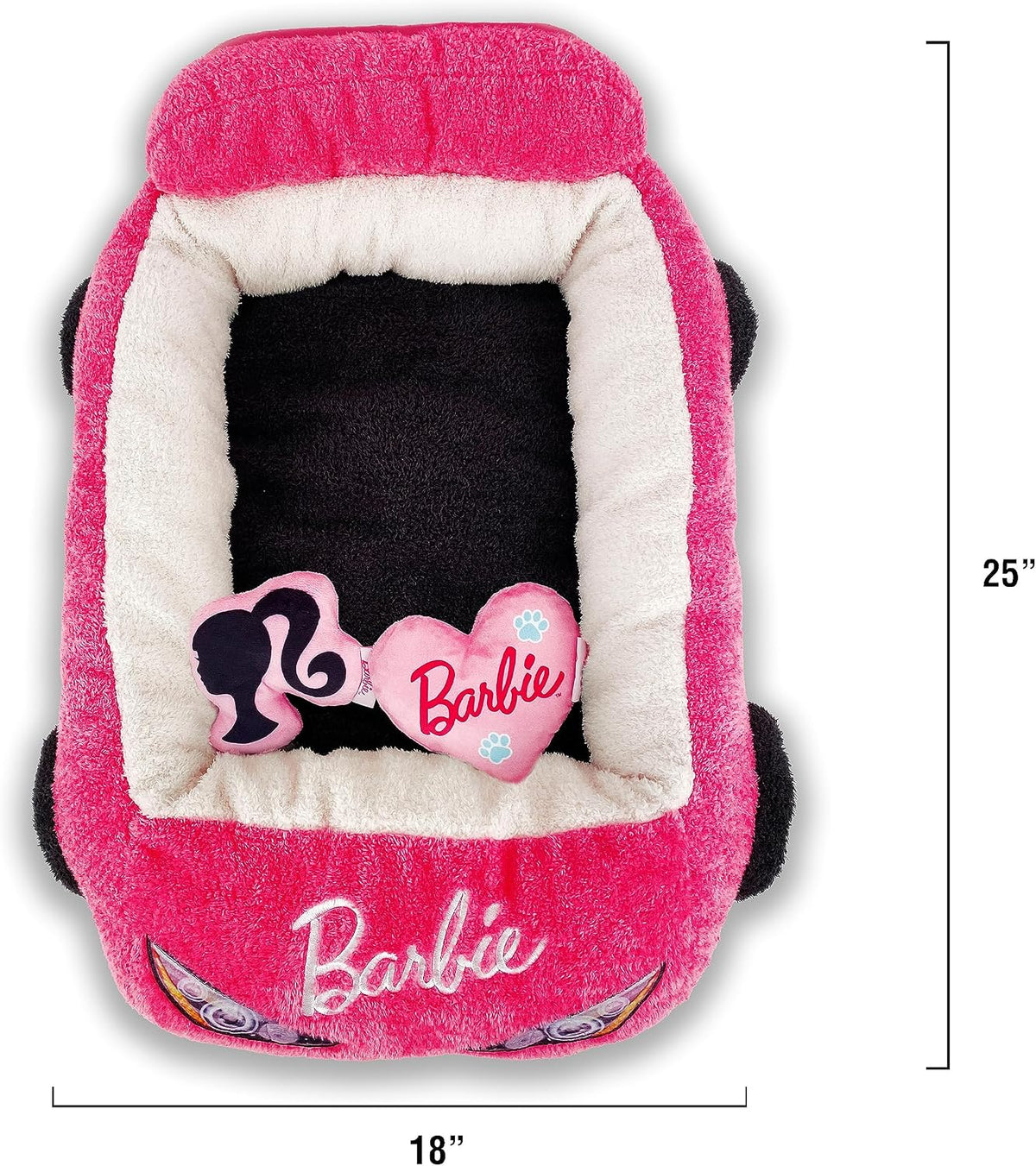 Megatoys Barbie Plush Car Pet Bed- Themed Plush Pink Pet Bed for Dogs and Cats – Soft and Cozy Pet Bed with Barbie Pillow and Car Design