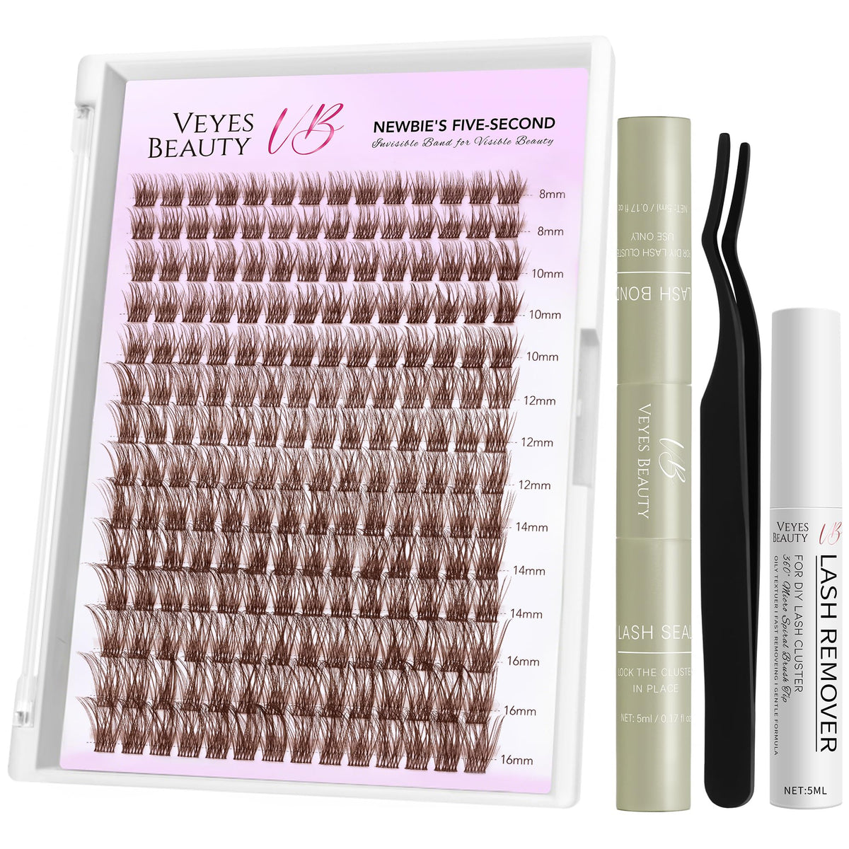 VEYESBEAUTY Lash Clusters Individual Eyelash Extensions Thin & Invisible Band DIY False Eyelashes for Self-application Newbie's Five-Second Series Wispy Lash Tray, Dreamy 8-16mm Mixed Length