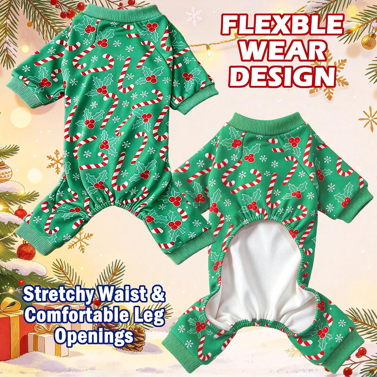 Dog Pajamas Christmas Puppy Onesie Long Sleeve Pets Clothes Jumpsuits PJS