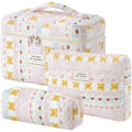 HBselect Quilted Makeup Bag, 3PCS Cotton Large Travel Makeup Bag, Cute Floral Coquette Make up Bag Cosmetic Bag Toiletry Bag for Women Girls