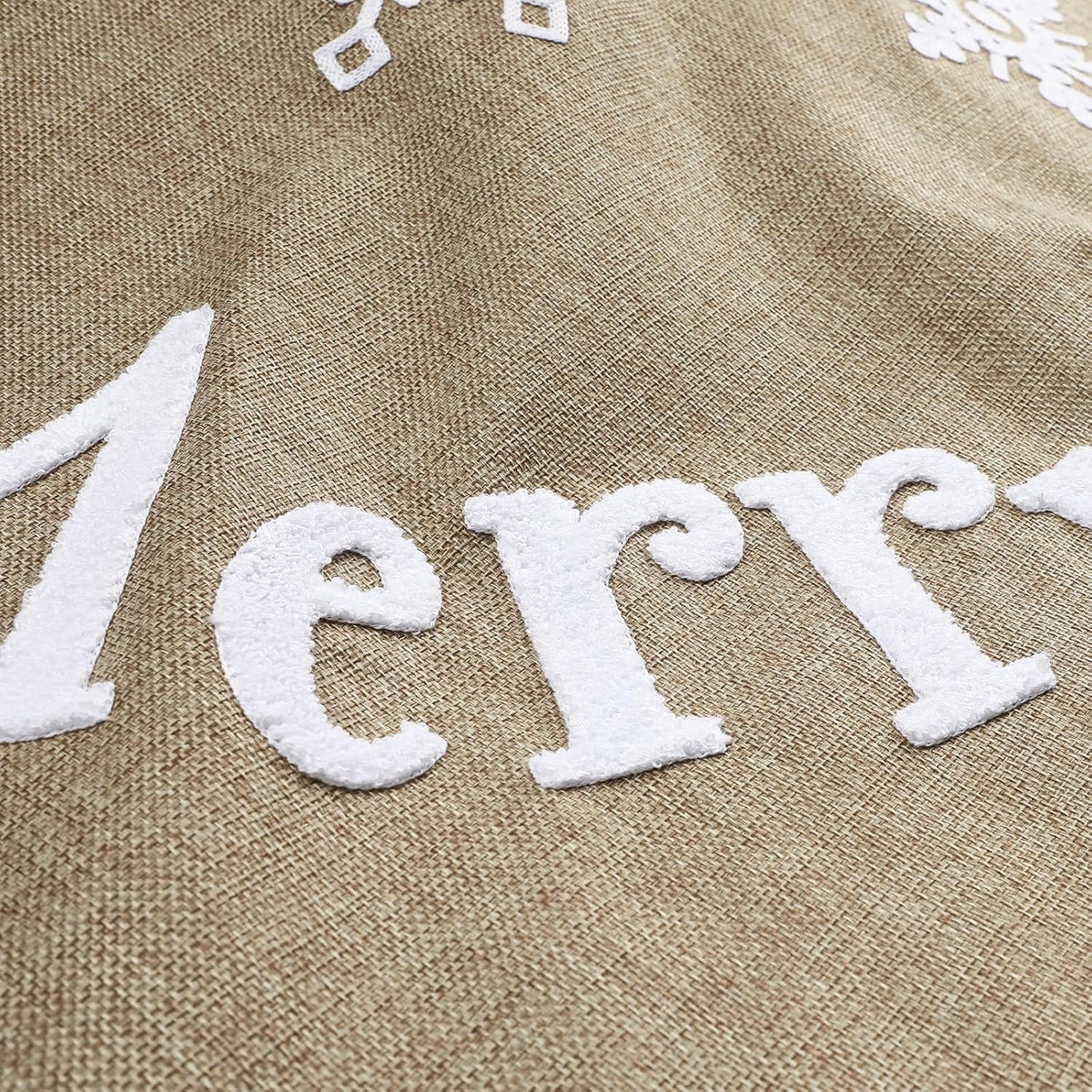 Burlap Christmas Tree Skirt Khaki Embroidered Christmas Tree Mat