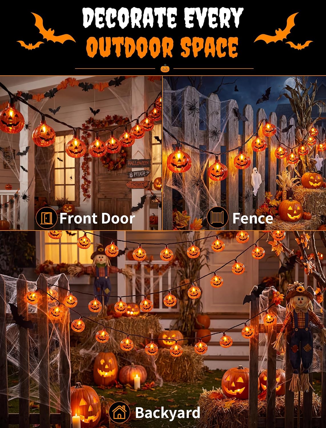 8.5FT Pumpkin String Lights with 10 Bulbs for Halloween Outdoor Decor Party