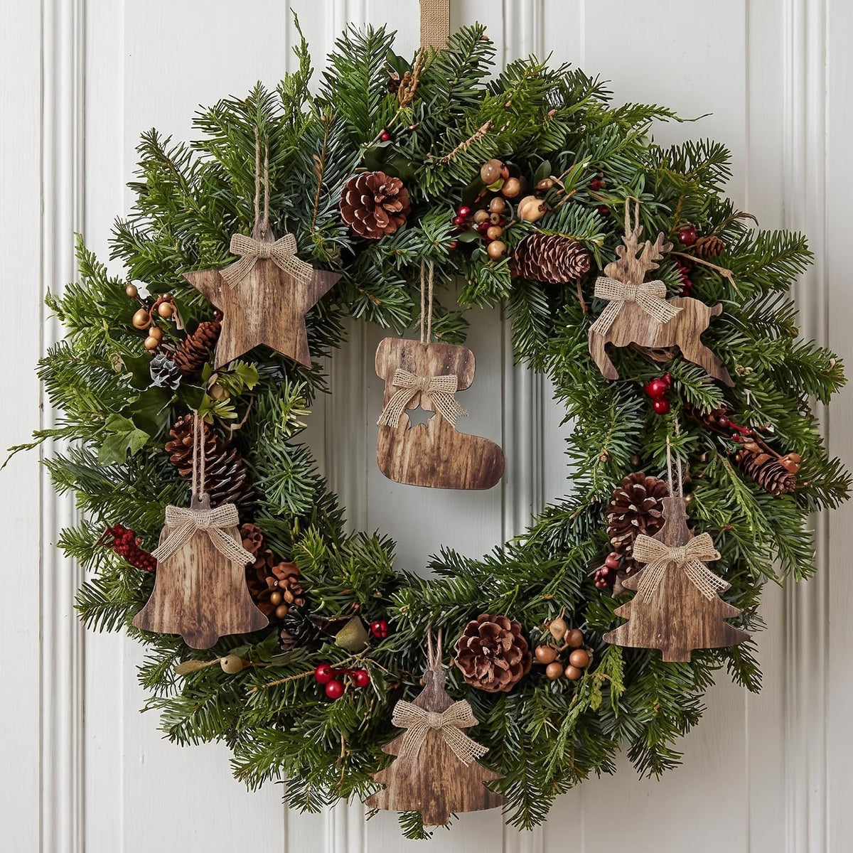 8 Pcs Rustic Christmas Tree Ornaments, Farmhouse Wooden Christmas Ornament