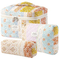 HBselect Quilted Makeup Bag, 3PCS Cotton Large Travel Makeup Bag, Cute Floral Coquette Make up Bag Cosmetic Bag Toiletry Bag for Women Girls