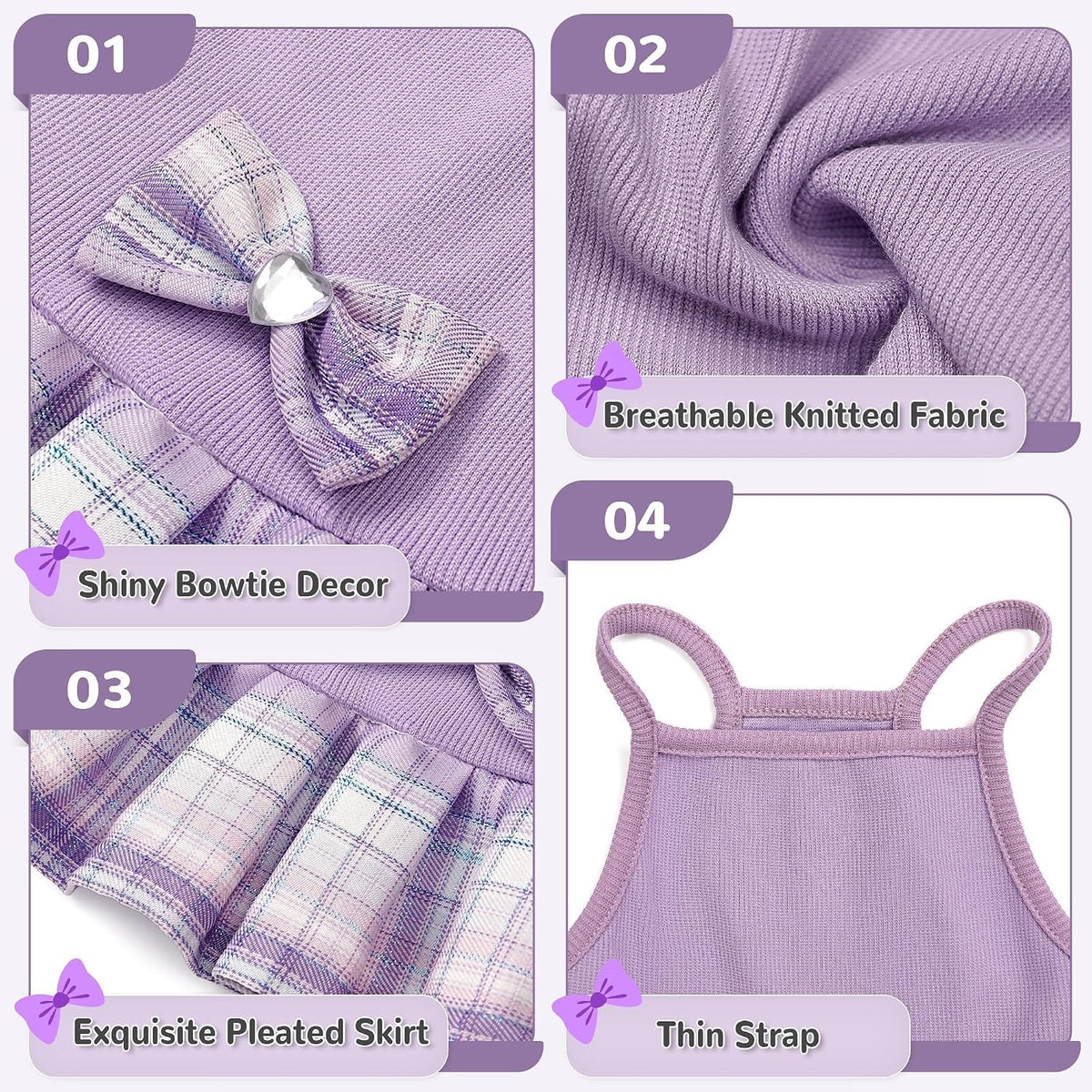 YUDODO Pet Dog Dress for Small Dogs Girl, Pet Summer Clothes with Bowtie | Soft, Stretchy, Breathable, Sleeveless, Cute Princess Pet Dress, For Yorkie Chihuahua Maltese, Purple, S