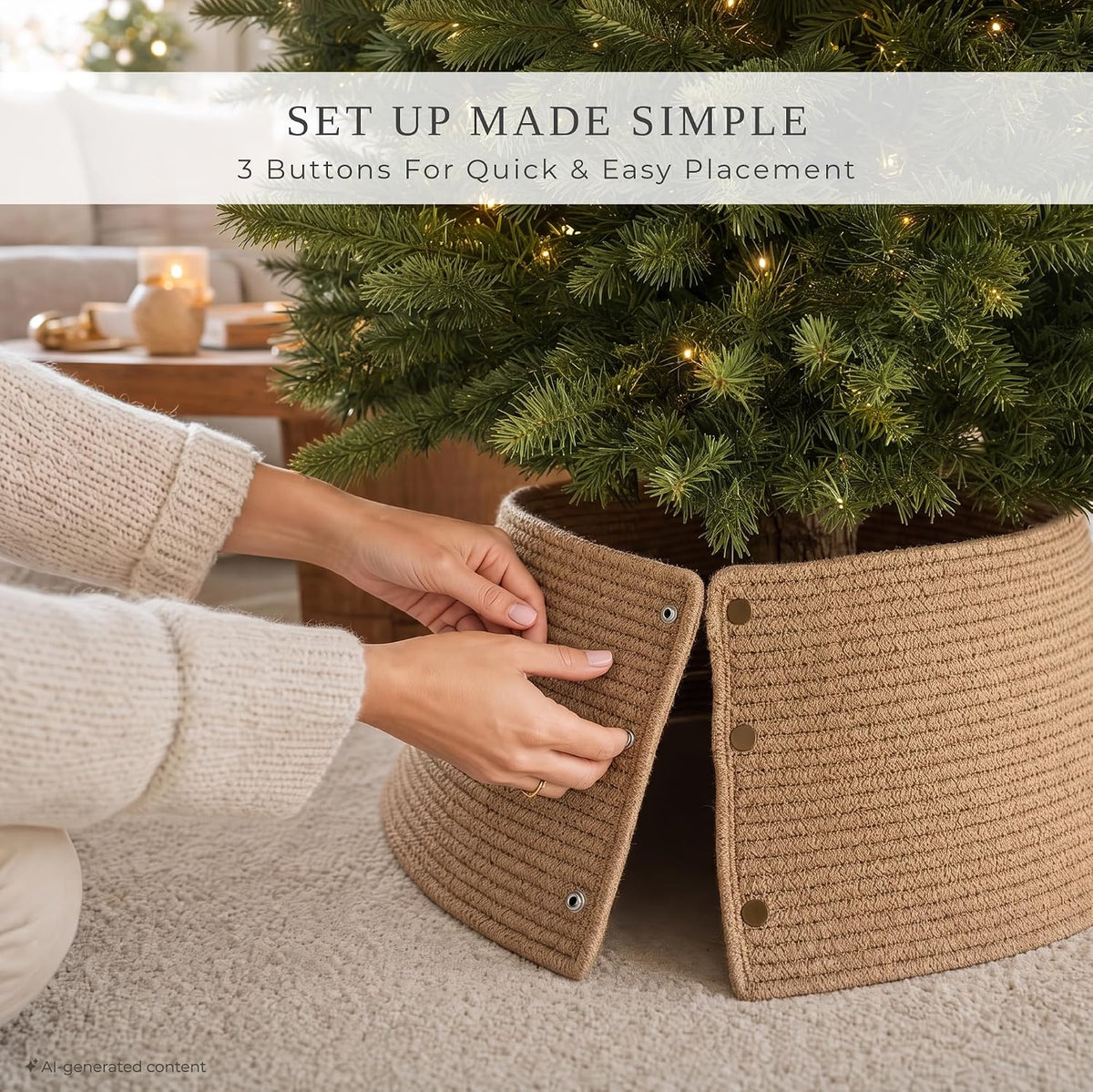 Beautiful Christmas Tree Collar - Modern 28" Jute Tree Ring