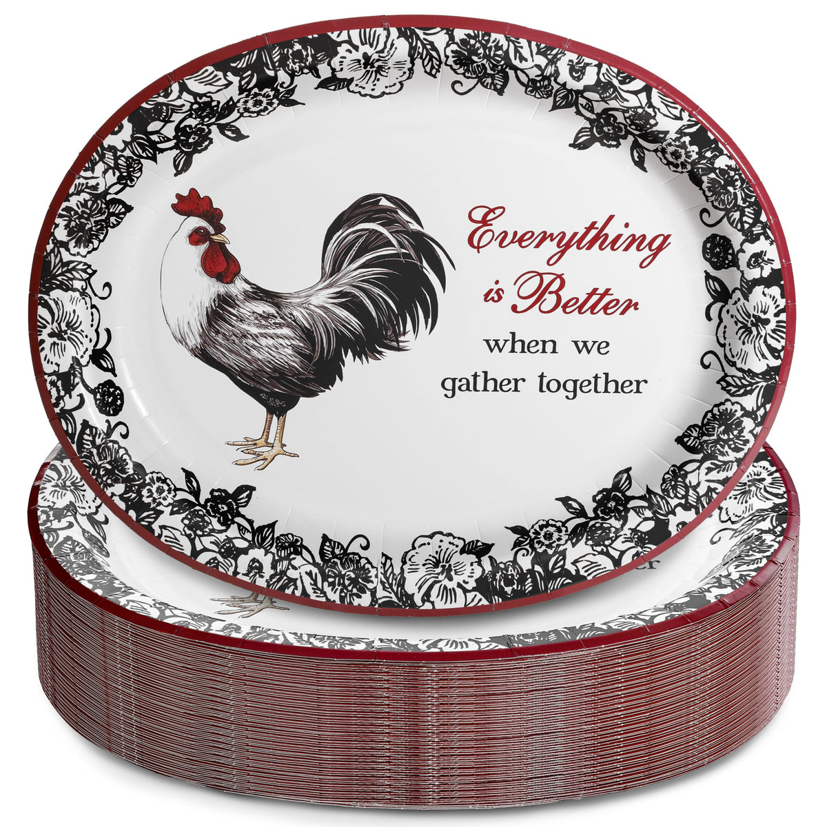 50Pack Thanksgiving Oval Plates Paper - 10" x 12" Happy Thanksgiving Plates Disposable Dinner Supply - Turkey Thankful Pattern