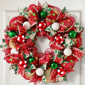 Christmas Wreath for Front Door, Mesh Wreath with Red Gold Ribbon