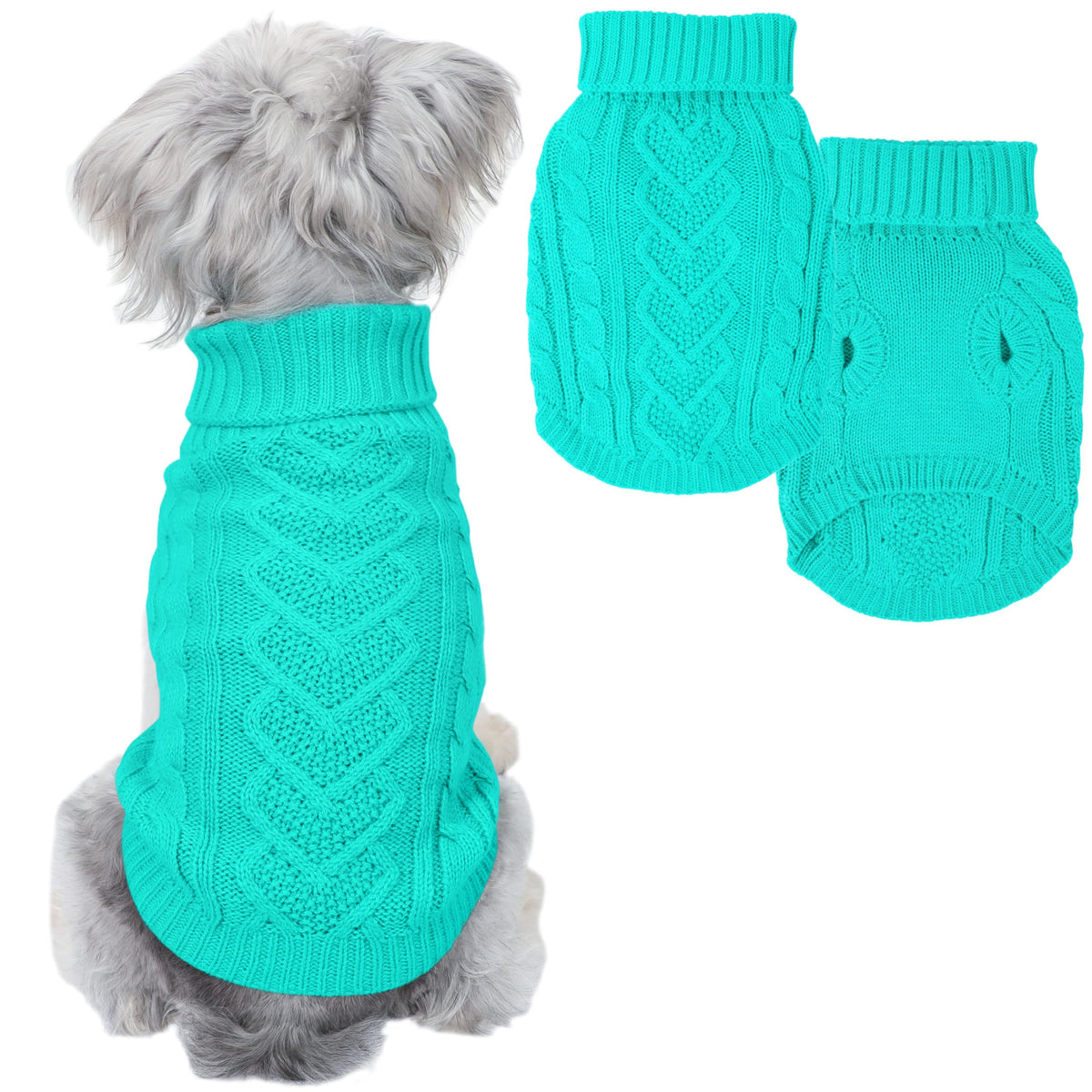 Dog Sweaters for Small Dogs Small Dog Clothes for Winter Solid Knitted Puppy Clothes Warm Turtleneck Doggy Coat Pullover Pet Cat Sweater with Heart-Shape Design(Khaki, X-Small)