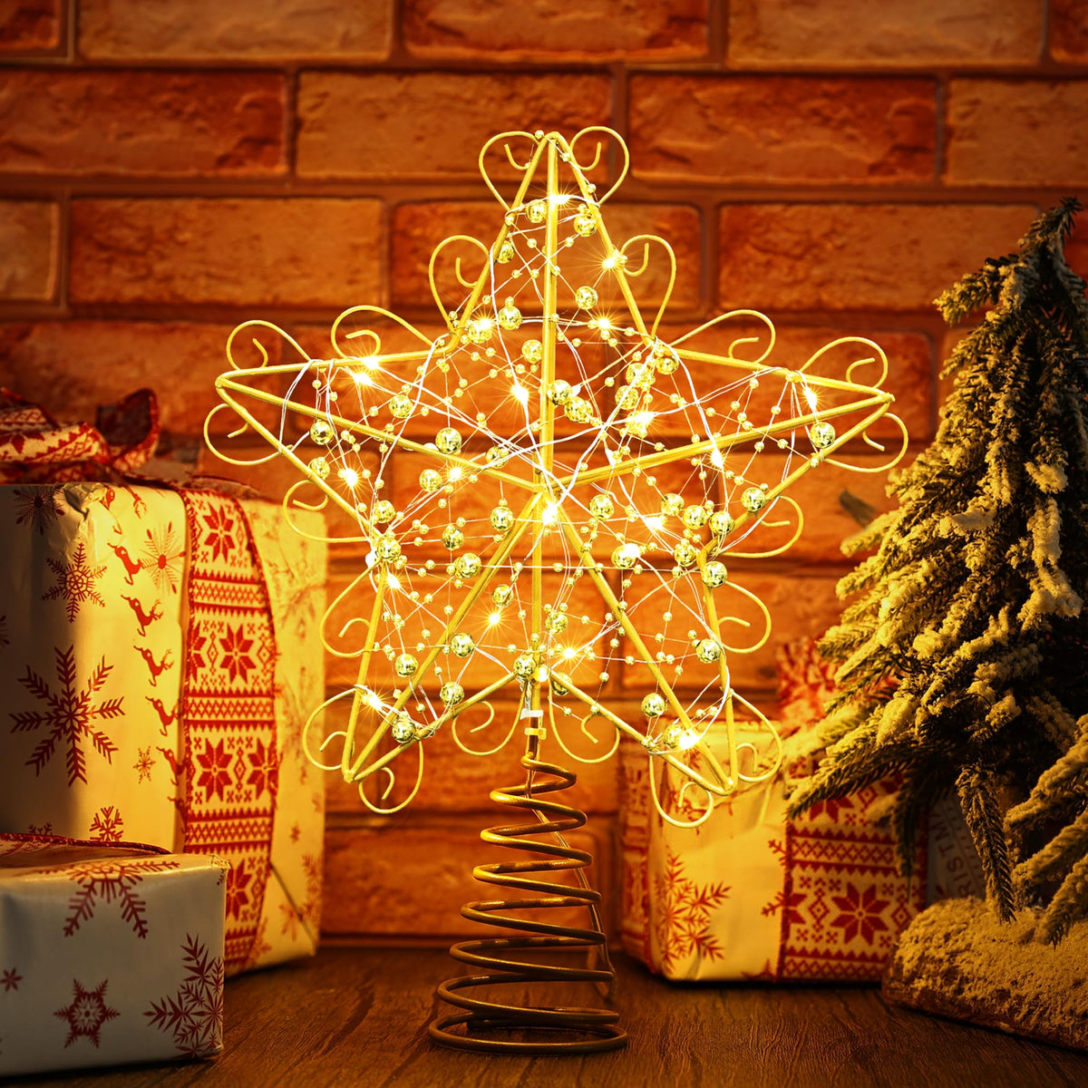 BrizLabs Gold Star Christmas Tree Topper, 8.5 in Lighted 5-Point Tree Star