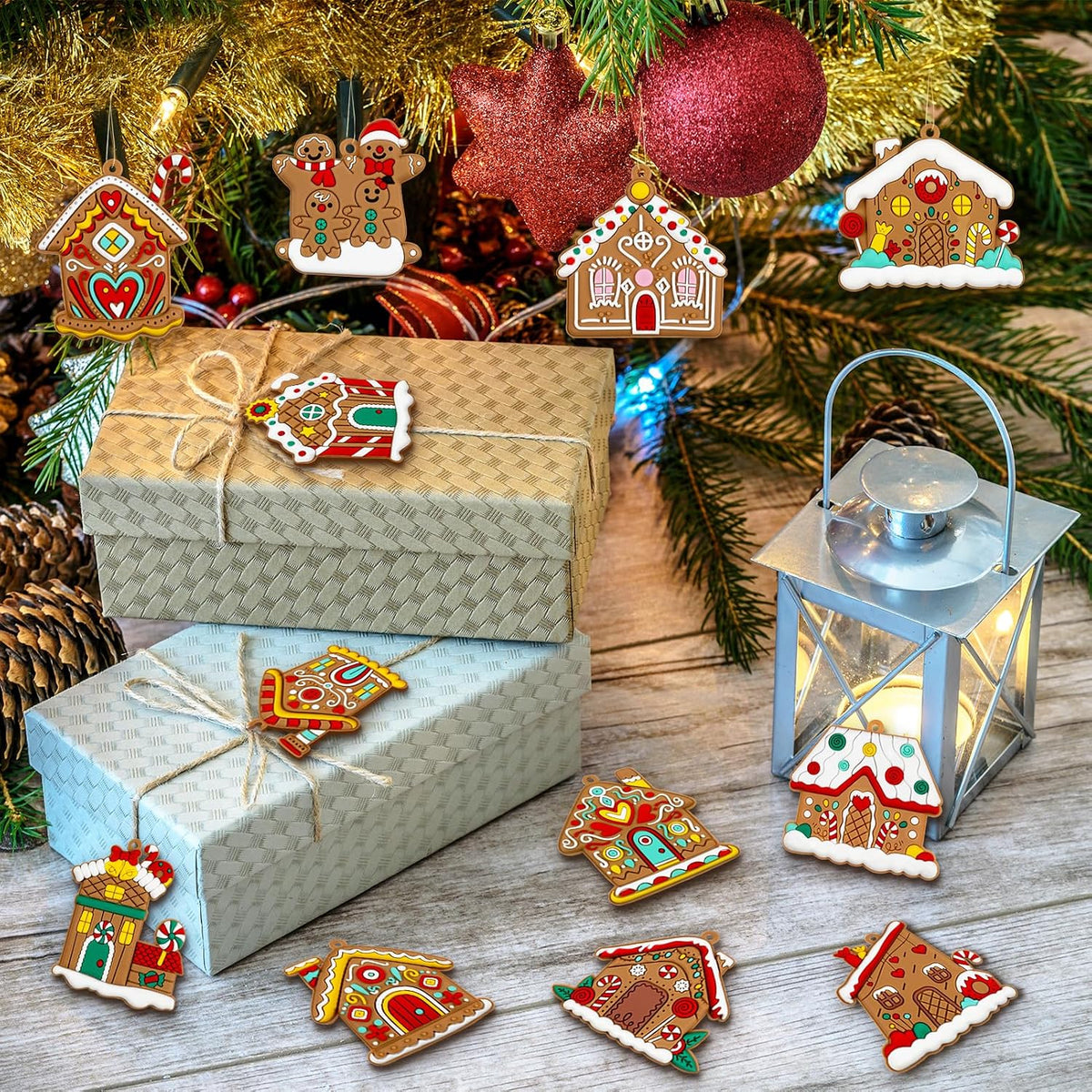 Gingerbread House Ornaments Christmas Tree Decoration - 12pcs Gingerbread House Christmas Decorations Hanging Ornaments for Holiday Xmas Tree Home Decor