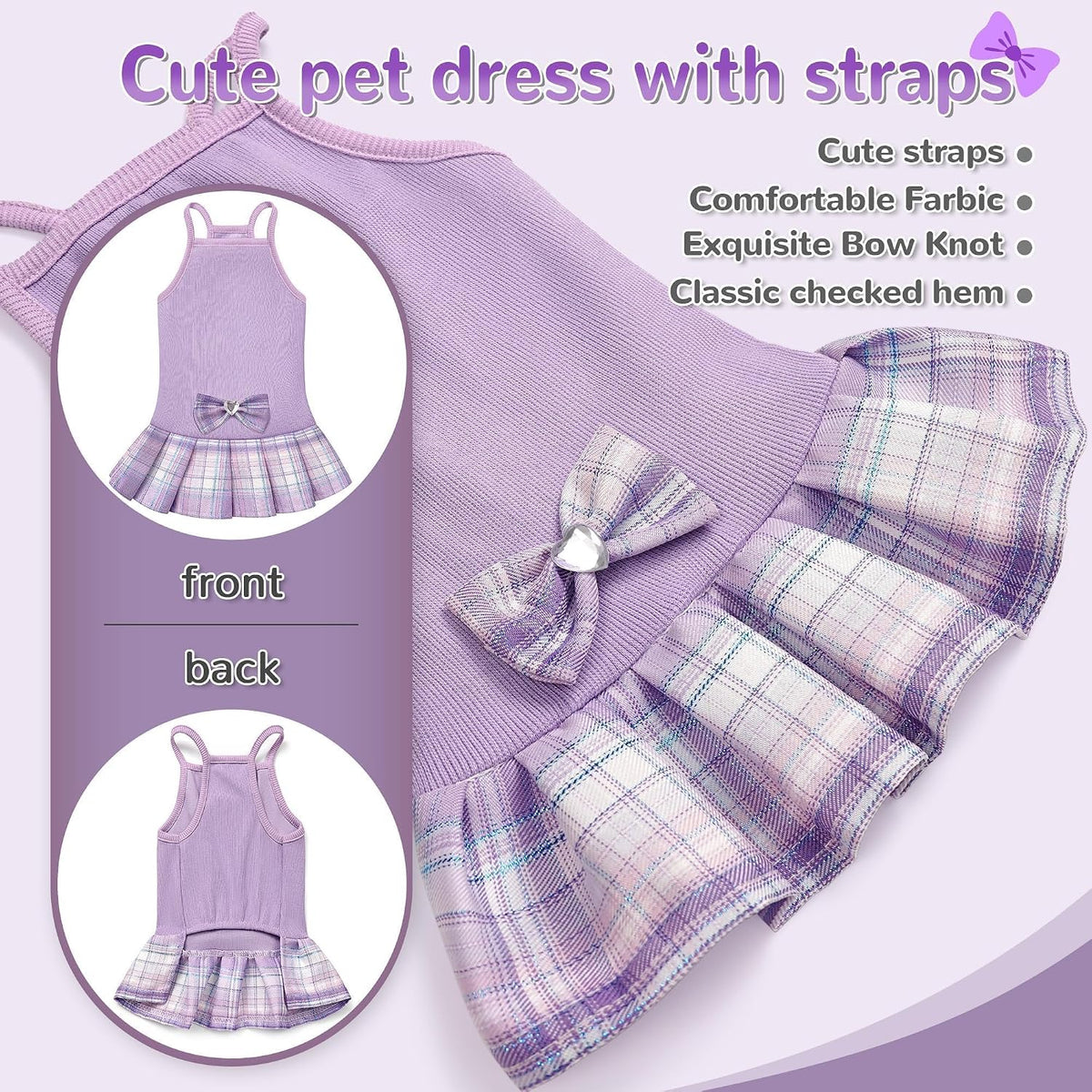 YUDODO Pet Dog Dress for Small Dogs Girl, Pet Summer Clothes with Bowtie | Soft, Stretchy, Breathable, Sleeveless, Cute Princess Pet Dress, For Yorkie Chihuahua Maltese, Purple, S