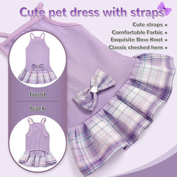 YUDODO Pet Dog Dress for Small Dogs Girl, Pet Summer Clothes with Bowtie | Soft, Stretchy, Breathable, Sleeveless, Cute Princess Pet Dress, For Yorkie Chihuahua Maltese, Purple, S