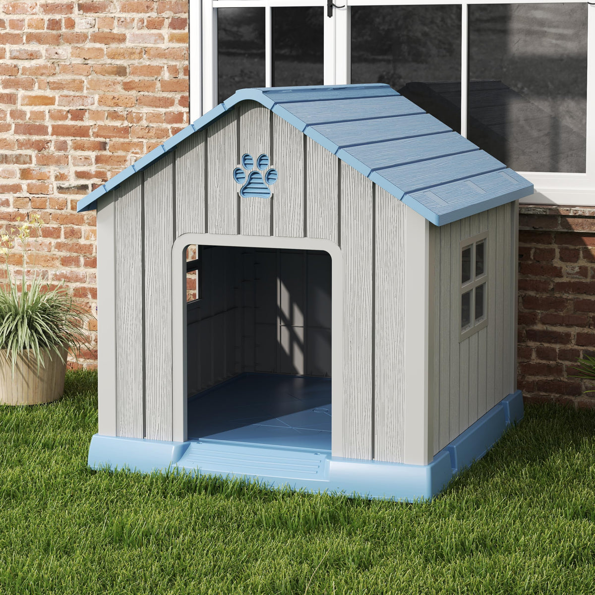 Bifanuo Dog House Outdoor Indoor for Small Dogs - Plastic Pet Shelter, Easy-Assemble & Weather-Resistant for Living Room, Balcony (Blue, 18" L x 22.4" W x 22.2" H)