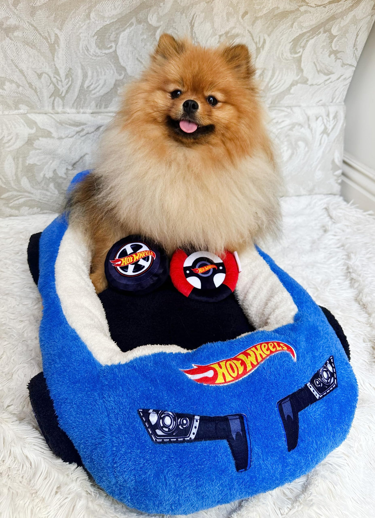 Megatoys Barbie Plush Car Pet Bed- Themed Plush Pink Pet Bed for Dogs and Cats – Soft and Cozy Pet Bed with Barbie Pillow and Car Design