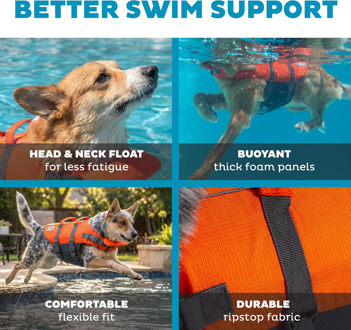Outward Hound Granby Splash Orange Dog Life Jacket, Medium
