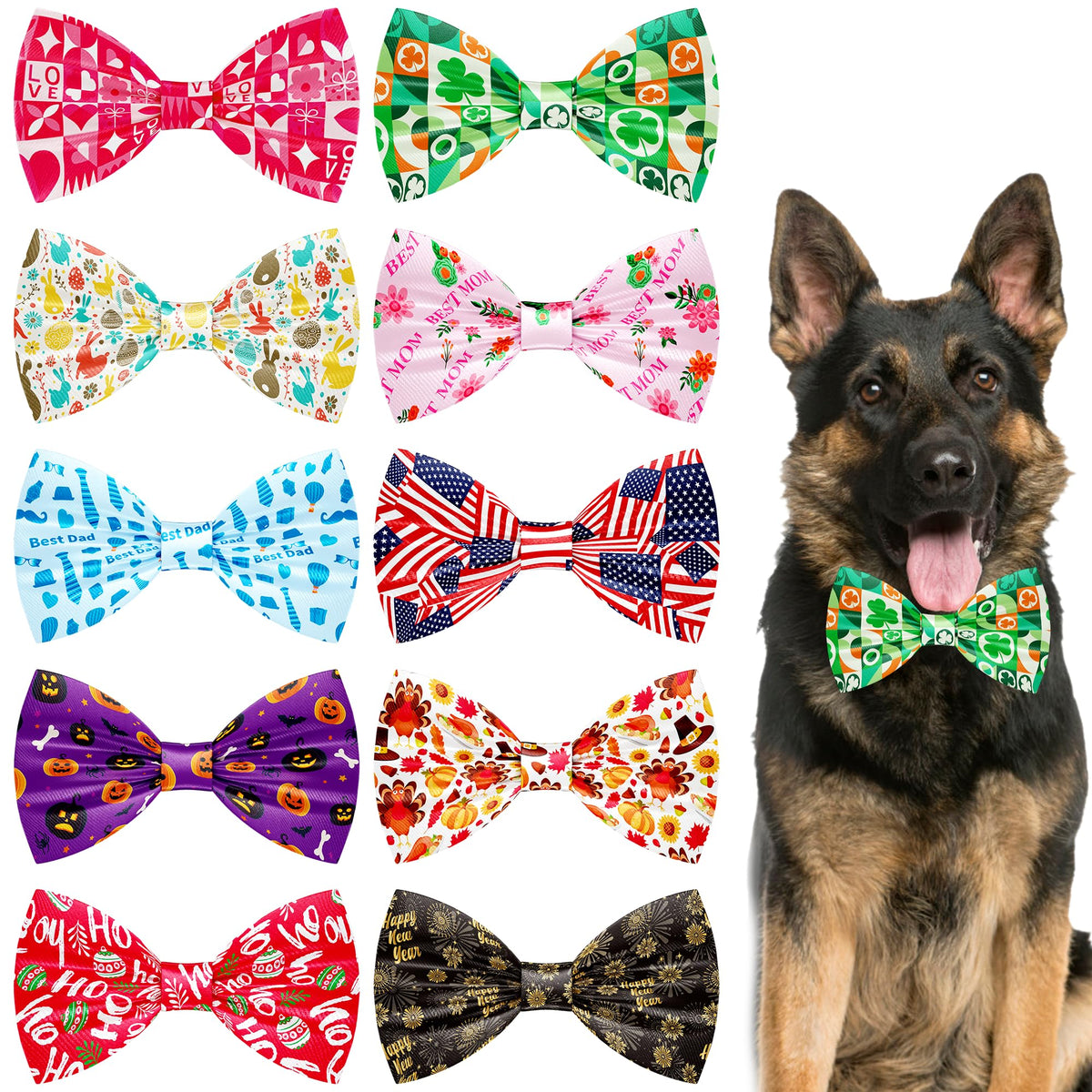 PET SHOW 10 Pack Fall Dog Bowties for Large Dogs Sliding on Collar