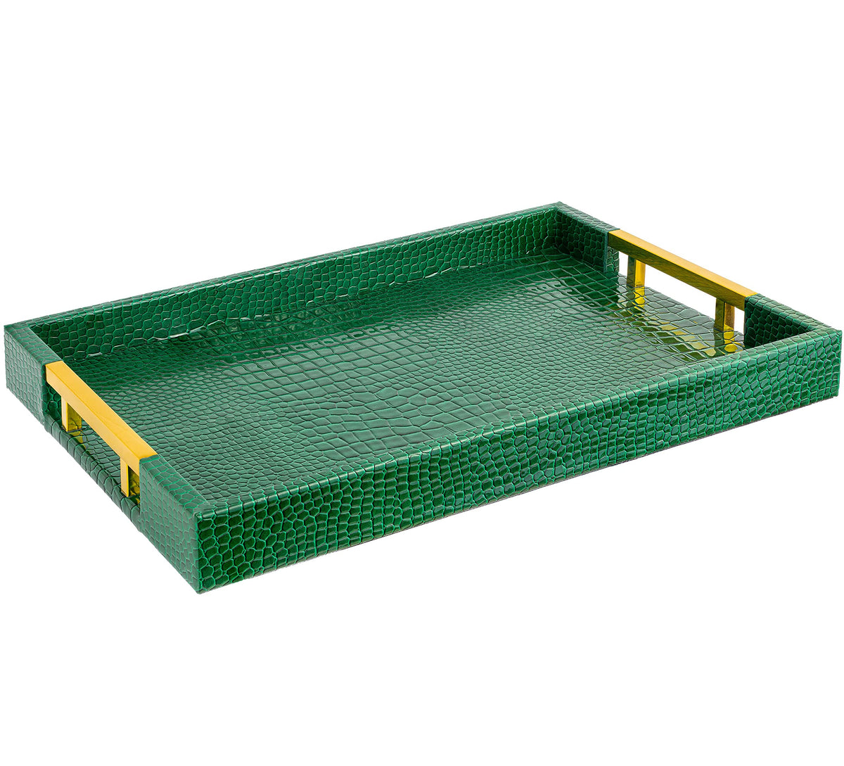 Home Redefined 17.5"x12" Gold Glossy Crocodile Faux Leather Serving Tray Beautiful Modern Elegant Decorative Tray with Handles Ottoman Coffee Table Tray for All Occasion's