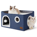 Bedsure Extra Wide Cat House Bed with Fluffy Ball and Scratch Pad,Grey | 23.6x16.9x13 in,Indoor Cat Cave for Multiple Pets, Foldable Cat Hideway Cube for Sleeping Large Cat and Kitten