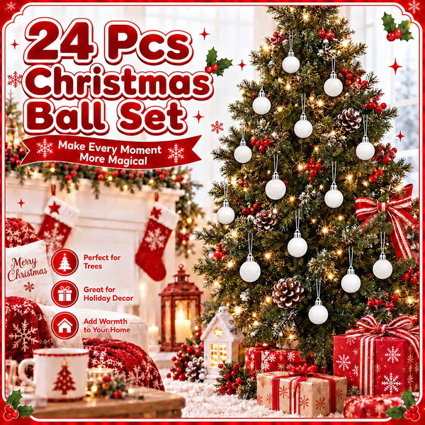 Set of 24 Small White Ornaments for Christmas Tree, 1.6 inch Mini White Christmas Ornaments Balls, Plastic Shatterproof Xmas Valentines Tree Decorations Bulbs for Indoor Outdoor Decor