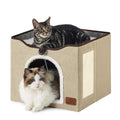 Bedsure Extra Wide Cat House Bed with Fluffy Ball and Scratch Pad,Grey | 23.6x16.9x13 in,Indoor Cat Cave for Multiple Pets, Foldable Cat Hideway Cube for Sleeping Large Cat and Kitten