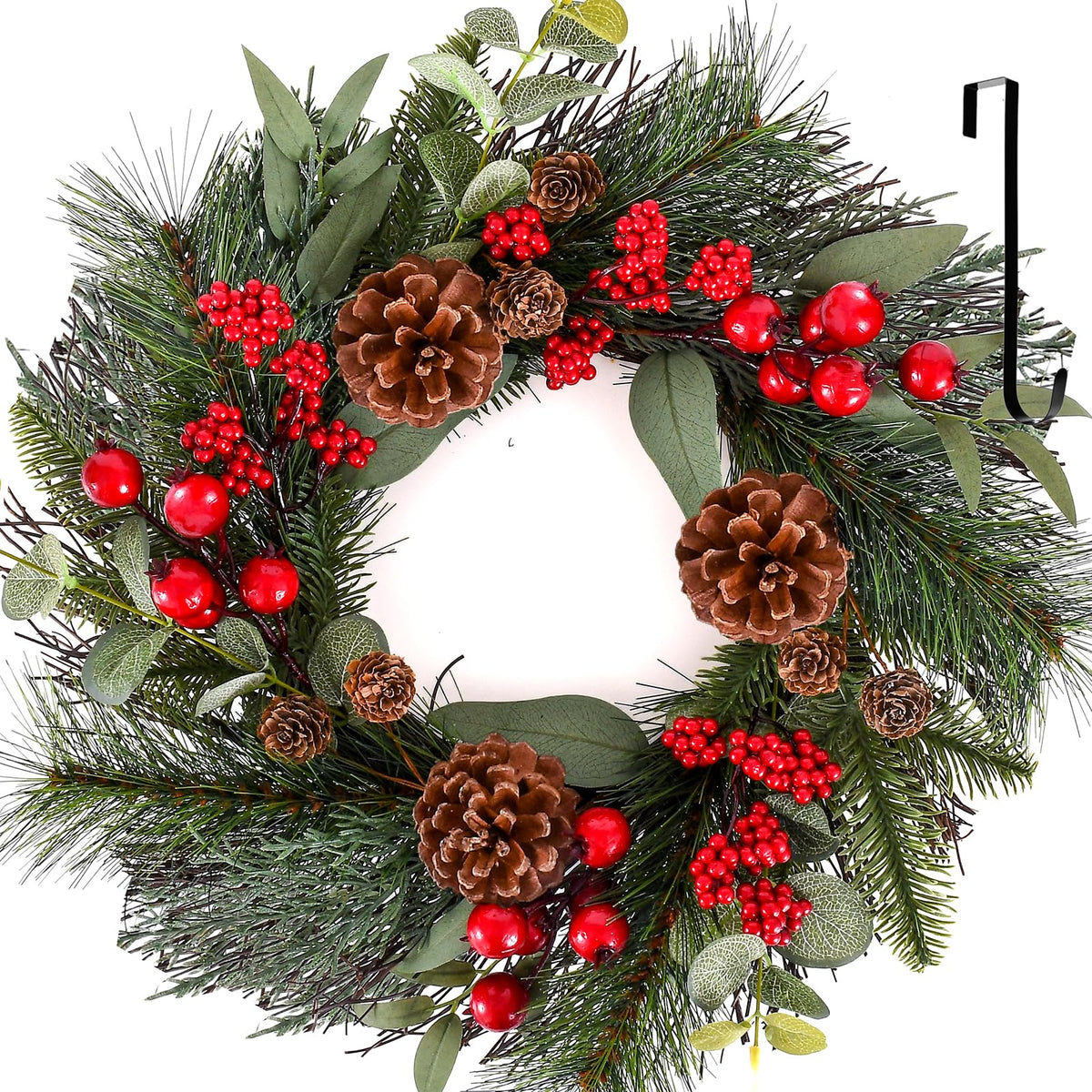 24 Inch Christmas Wreath for Front Door Outdoor with Hangers