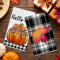 Hexagram Pumpkin Fall Kitchen Towels, Buffalo Check Fall Decor Hand Towels