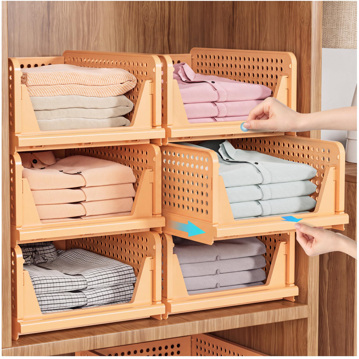 Upgraded Closet Organizers and Storage, Stackable Closet Organizer Basket | 5 Pack Foldable Closet Storage Bins for Bathroom Laundry Room Wardrobe Storage, Space-Saving Clothes Drawer Organizer
