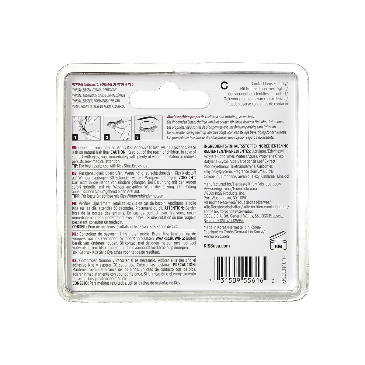 KISS Lash Adhesive, Lash-Glue, 24hr Strip Eyelash Adhesive, Clear, Includes Lash-Adhesive, Long Lasting Wear, Can Be Used with Strip Lashes and Lash Clusters (Pack of 2)