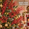 48 Pcs Red Christmas Tree Picks and Sprays Glitter 17" Berry Stems