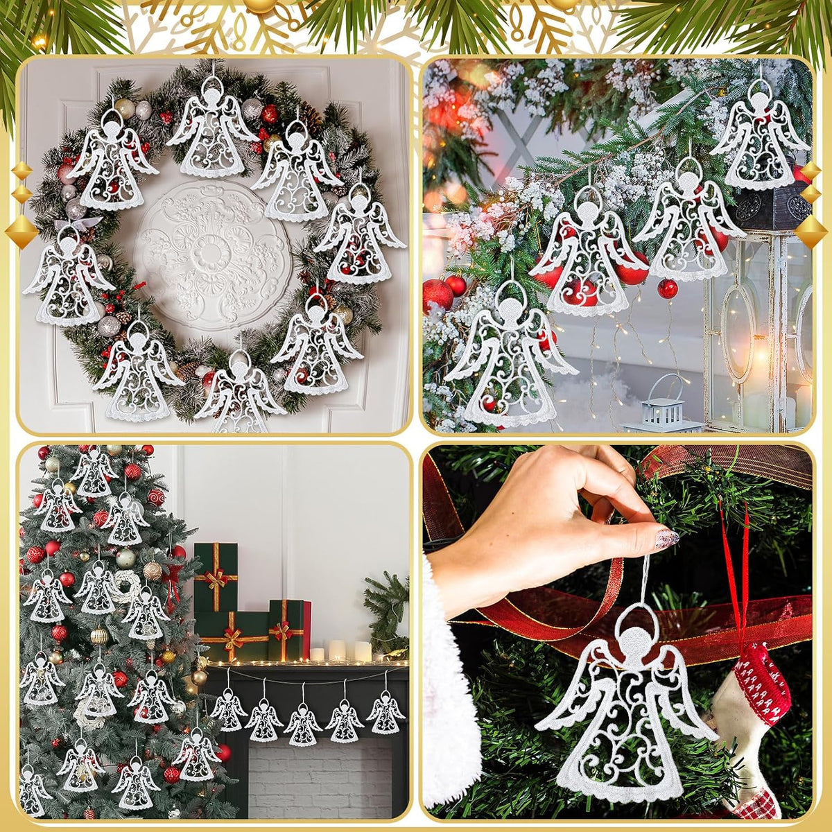 Lunmon 48 Pcs Crocheted Angel Ornaments for Christmas Tree, White Doilies