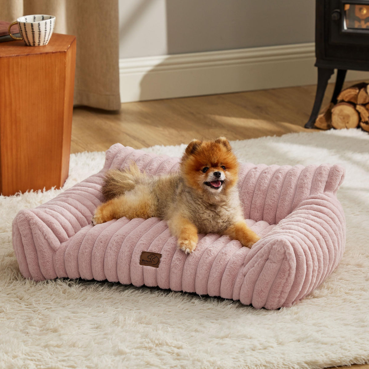Bedsure ComfyFleece™ Shown on TV Fluffy Cute Dog Couch for Pets,30in Cream | Small & Medium Dog Bed Washable Cover,Supportive Couch Bed for Small Dogs,Pet Sofa Seen on Good Day New York,Up to 20 Lbs