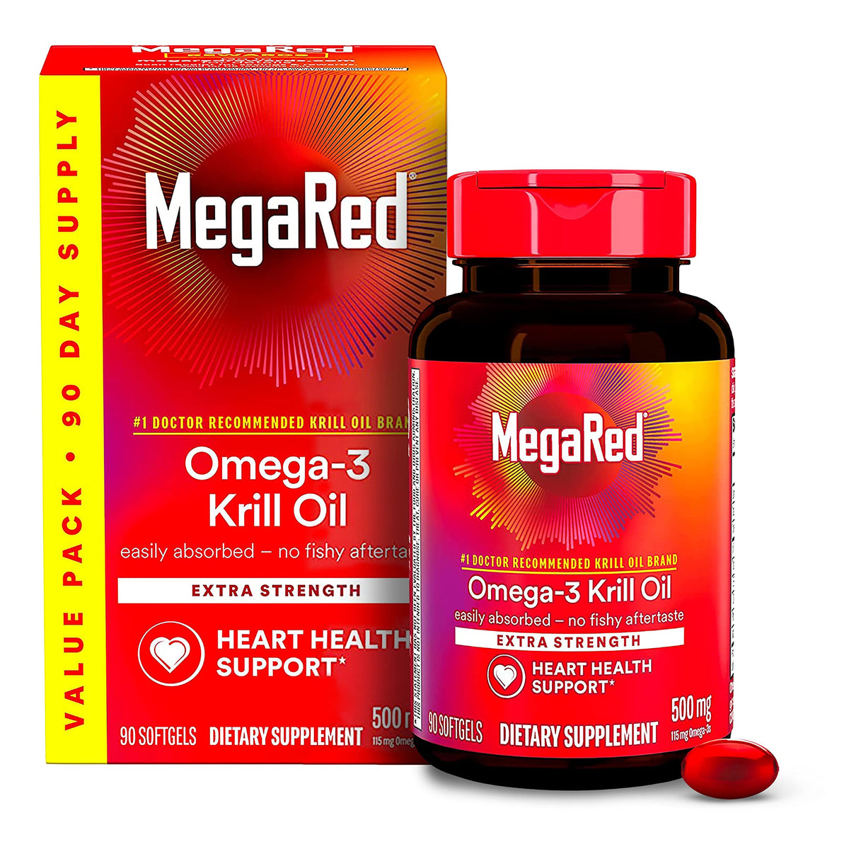 MegaRed - Omega-3 Krill Oil 350mg Softgels (130 Count in A Bottle), EPA & DHA Omega-3 Fatty Acids with No Fishy Aftertaste Unlike Fish Oil, Contains Antioxidant Astaxanthin